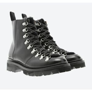 Grenson Nanette Black Shearling Combat Hiking Boot Women's Size 11